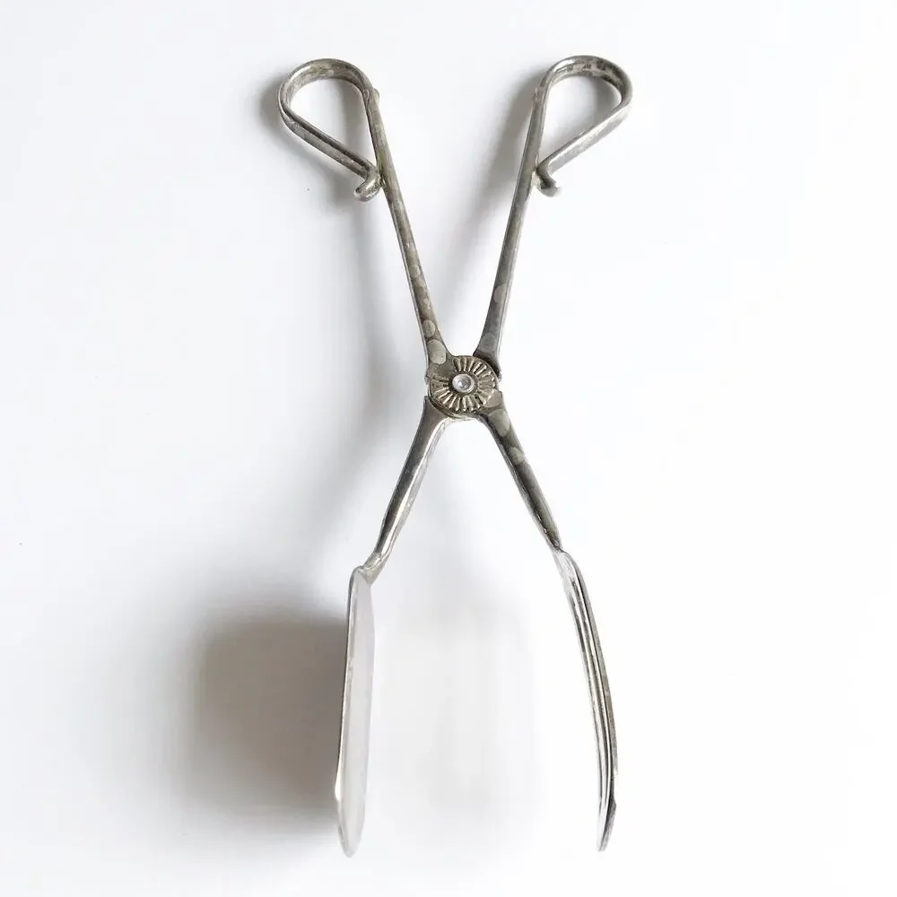Vintage Silver Serving Scissors Serving Piece Flat Vegetable Tongs Holiday Gifts